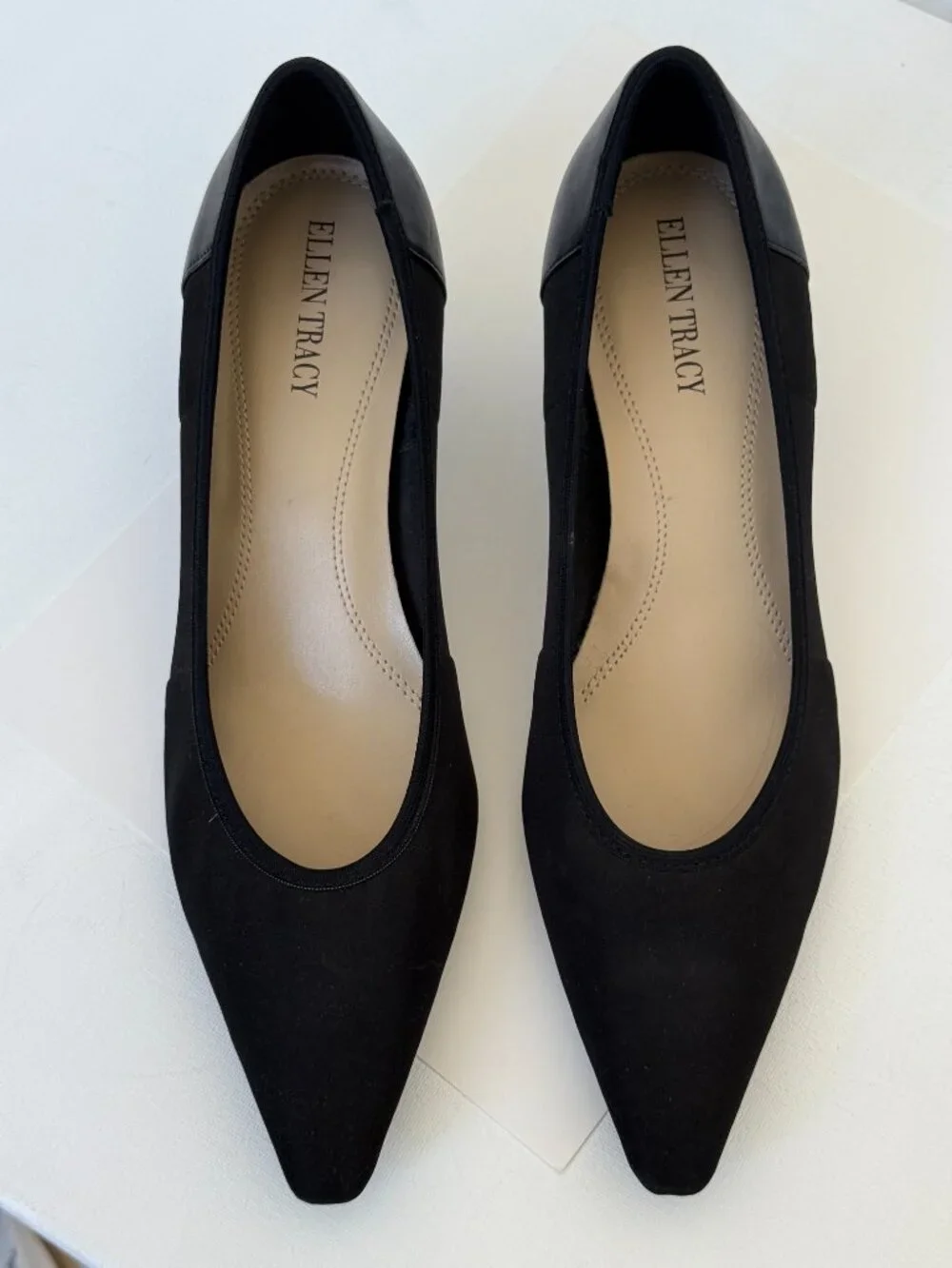 Ellen Tracy Classic Black Kitten Heel Pointed Toe Womens Shoes 8.5 M Like New